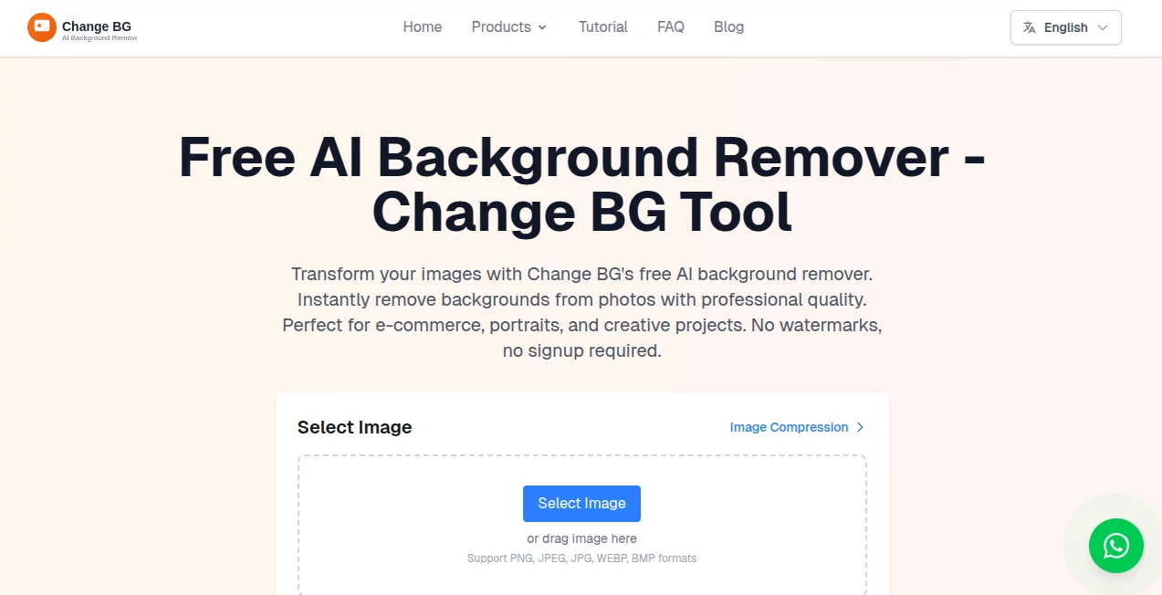 Screenshot of Change-BG – An AI tool in the ,AI Photo & Image Generator ,Photo & Image Editor ,AI Background Remover ,AI Image to Image  category, showcasing its interface and key features.