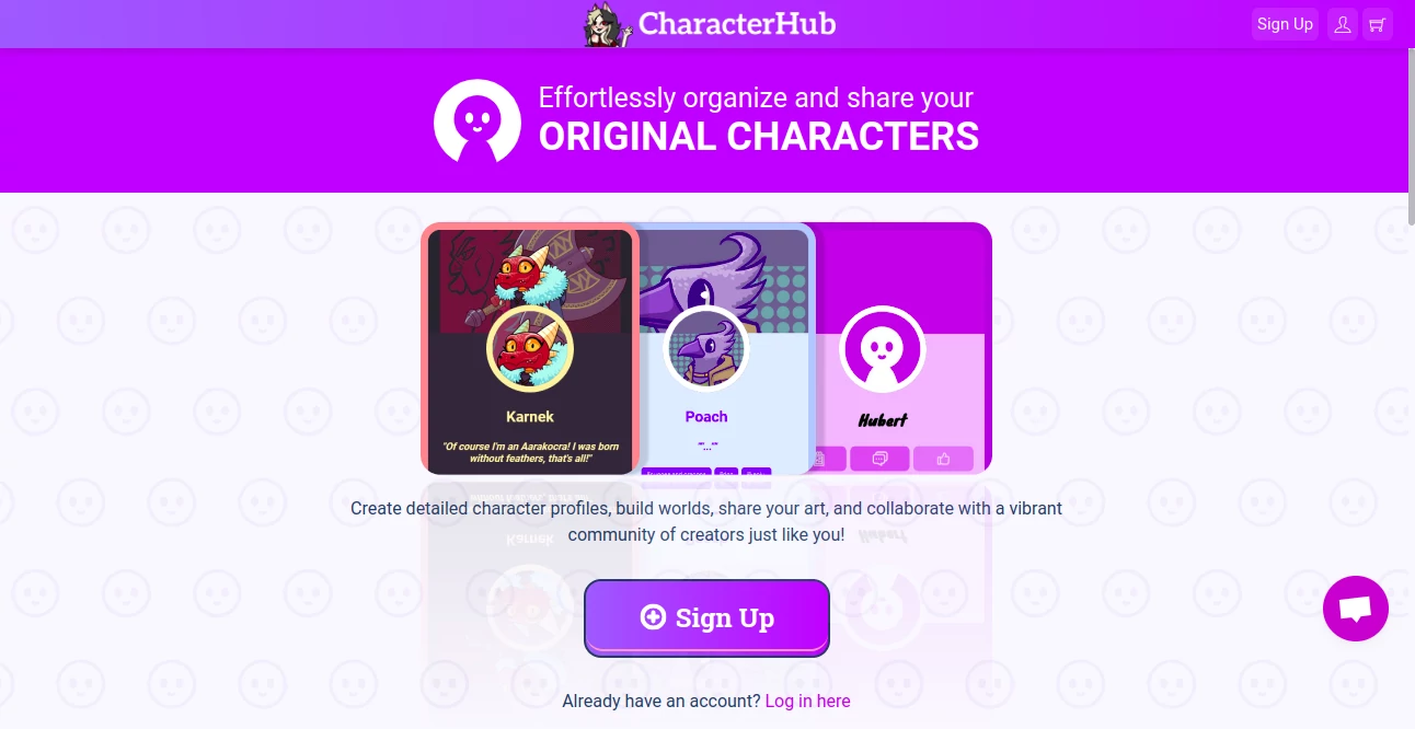 Screenshot of CharacterHub – An AI tool in the ,AI Creative Writing ,AI Character ,AI Story Writing  category, showcasing its interface and key features.