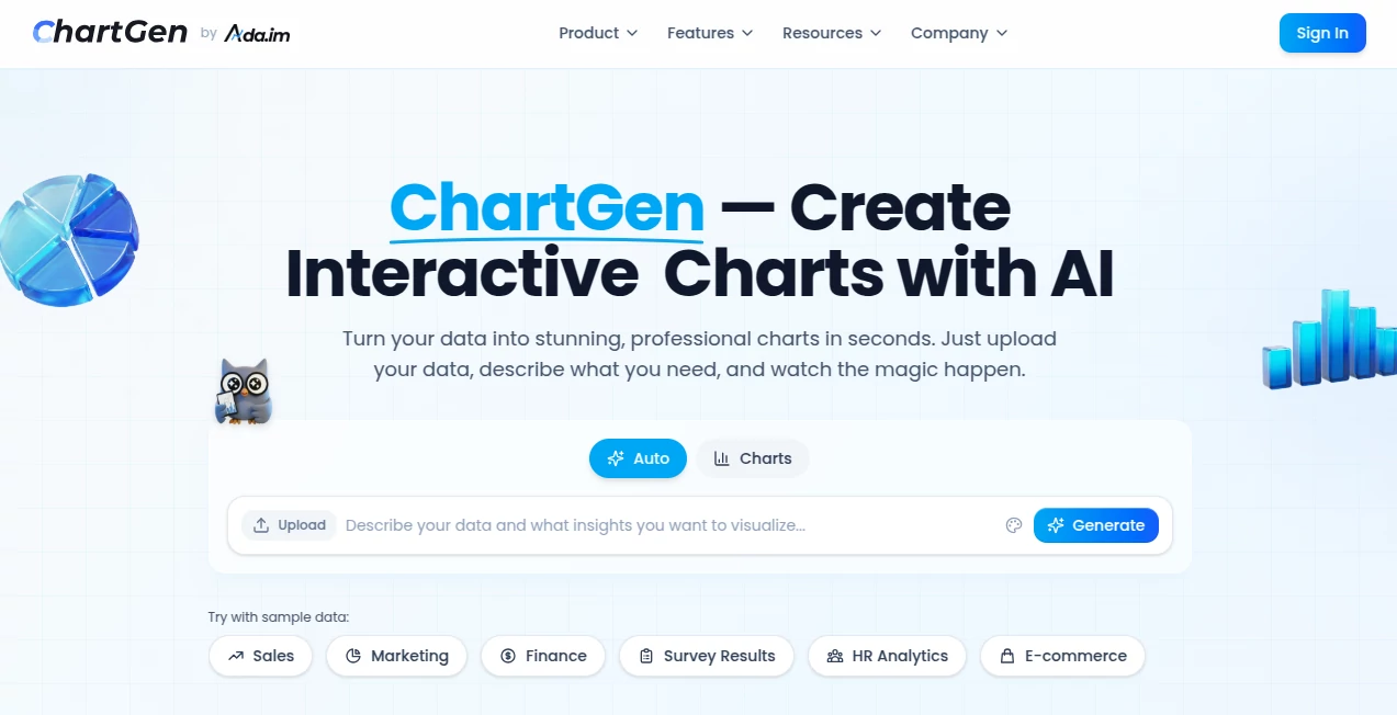 Screenshot of ChartGen – An AI tool in the ,AI Charting ,AI Data Mining ,AI Productivity Tools ,AI Diagram Generator  category, showcasing its interface and key features.