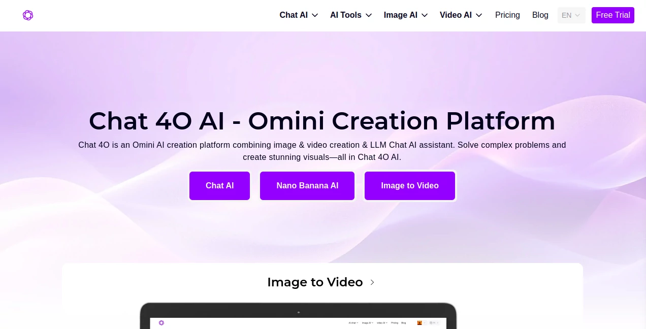 Screenshot of Chat 4O AI – An AI tool in the ,AI Photo & Image Generator ,AI Video Generator ,AI Chatbot  category, showcasing its interface and key features.