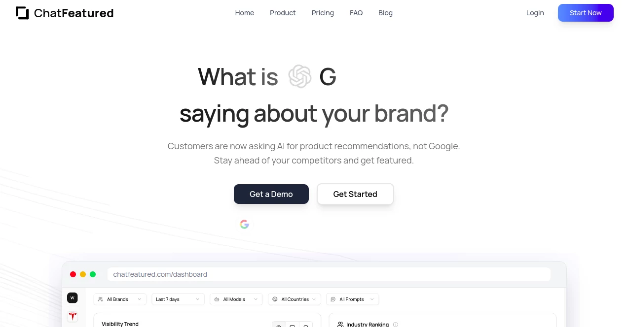 Screenshot of ChatFeatured – An AI tool in the ,AI Content Generator ,AI Research Tool ,AI Analytics Assistant ,AI SEO Assistant  category, showcasing its interface and key features.