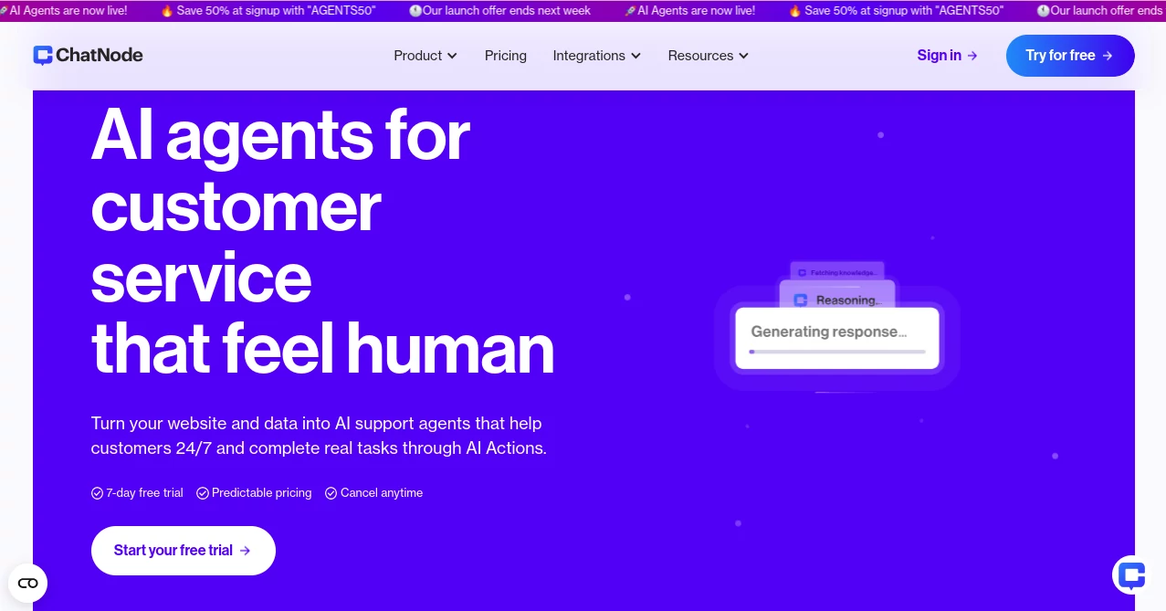 Screenshot of ChatNode – An AI tool in the ,AI Analytics Assistant ,AI Customer Service Assistant ,AI Chatbot ,AI Knowledge Base  category, showcasing its interface and key features.