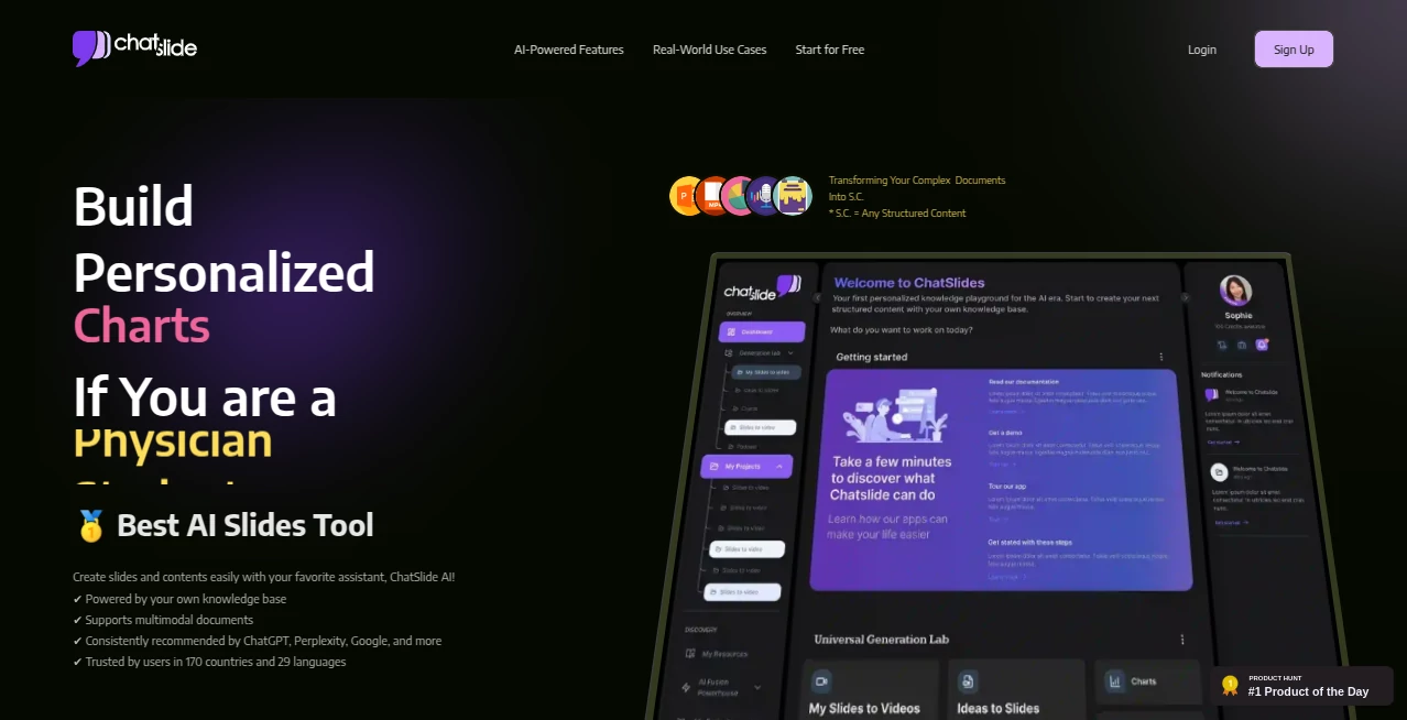Screenshot of ChatSlide AI – An AI tool in the ,AI Content Generator ,AI Presentation Generator ,AI Productivity Tools ,AI Documents Assistant  category, showcasing its interface and key features.