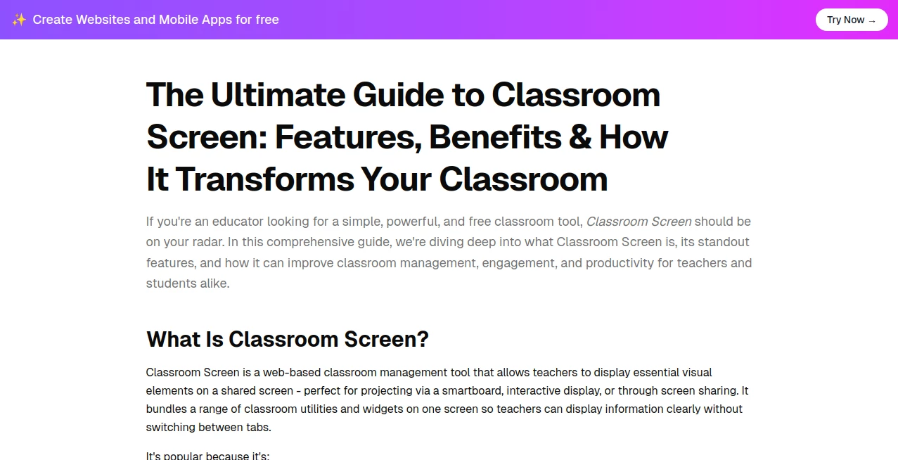 Screenshot of Classroom Screen – An AI tool in the ,AI Productivity Tools ,AI Education Assistant ,AI Coaching  category, showcasing its interface and key features.