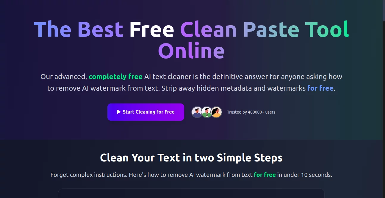 Screenshot of Clean Paste – An AI tool in the ,Other  category, showcasing its interface and key features.