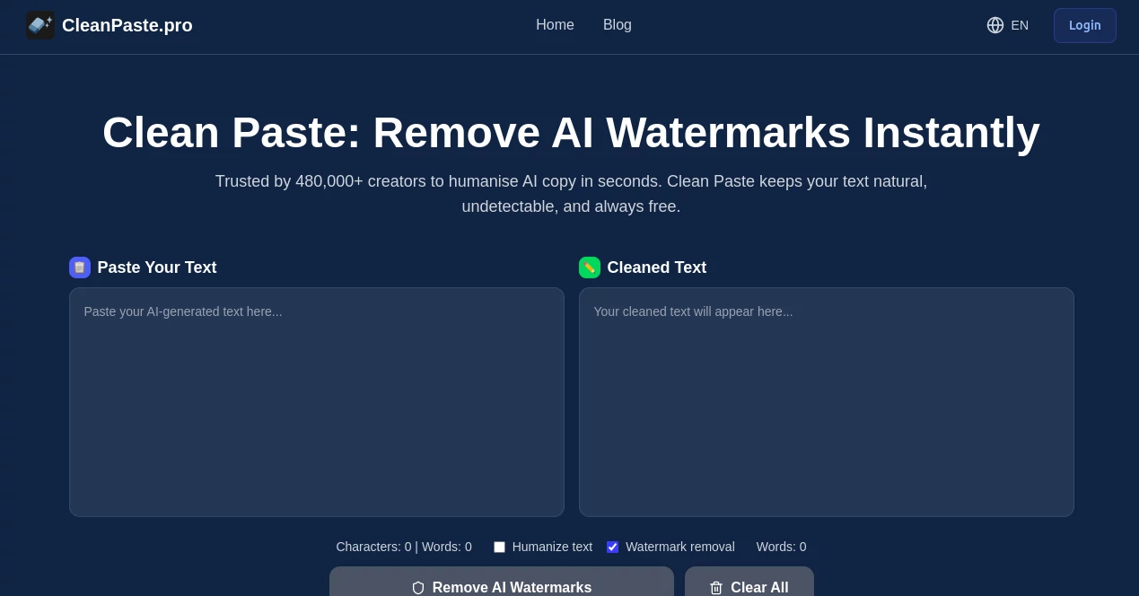 Screenshot of Clean Paste – An AI tool in the ,AI Rewriter ,AI Writing Assistants ,AI Grammar Checker ,AI Content Detector  category, showcasing its interface and key features.