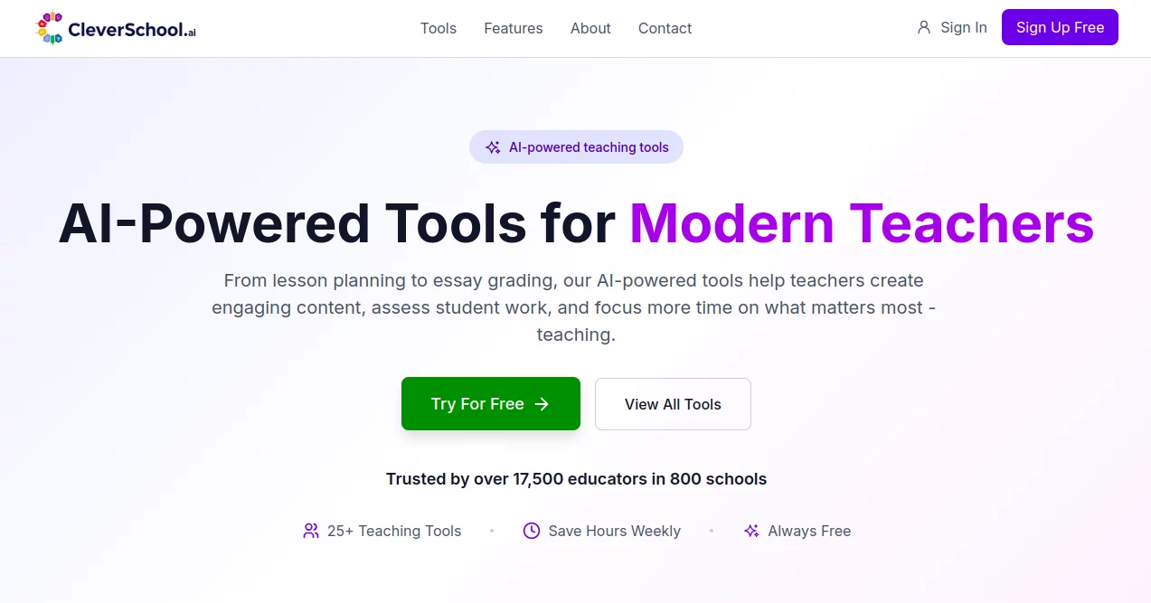 Screenshot of CleverSchool AI – An AI tool in the ,AI Homework Helper ,AI Coaching ,AI Quizzes ,AI Education Assistant  category, showcasing its interface and key features.