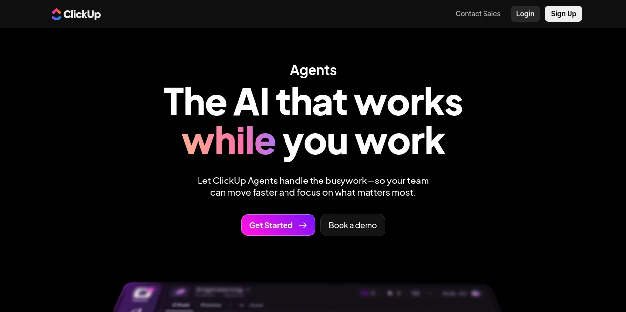 Screenshot of ClickUp Ambient Agents – An AI tool in the ,AI Task Management ,AI Team Collaboration ,AI Workflow Management  category, showcasing its interface and key features.
