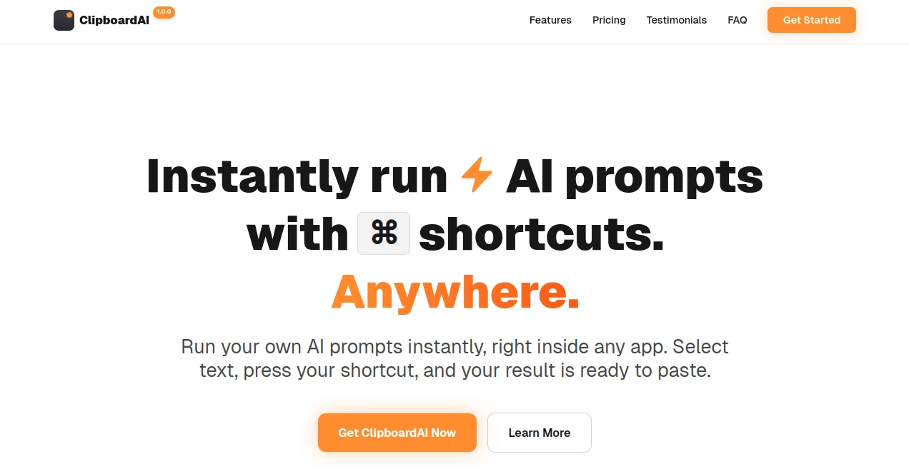 Screenshot of ClipboardAI – An AI tool in the ,AI General Writing ,AI Writing Assistants ,AI Grammar Checker ,AI Productivity Tools  category, showcasing its interface and key features.