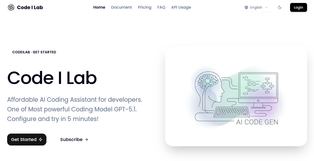 Screenshot of Code I Lab – An AI tool in the ,AI Code Assistant ,AI Code Explanation ,AI Code Generator ,AI Developer Tools  category, showcasing its interface and key features.