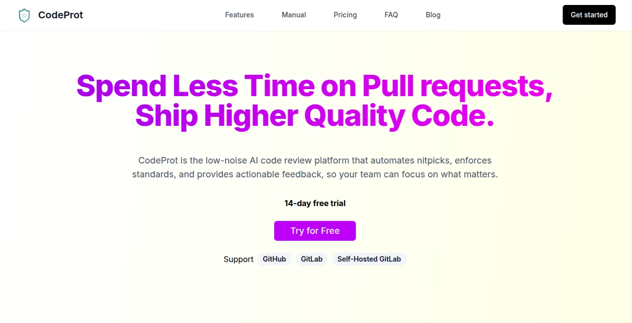 Screenshot of CodeProt – An AI tool in the ,AI Testing & QA ,AI Developer Tools ,AI Reviews Assistant ,AI Productivity Tools  category, showcasing its interface and key features.