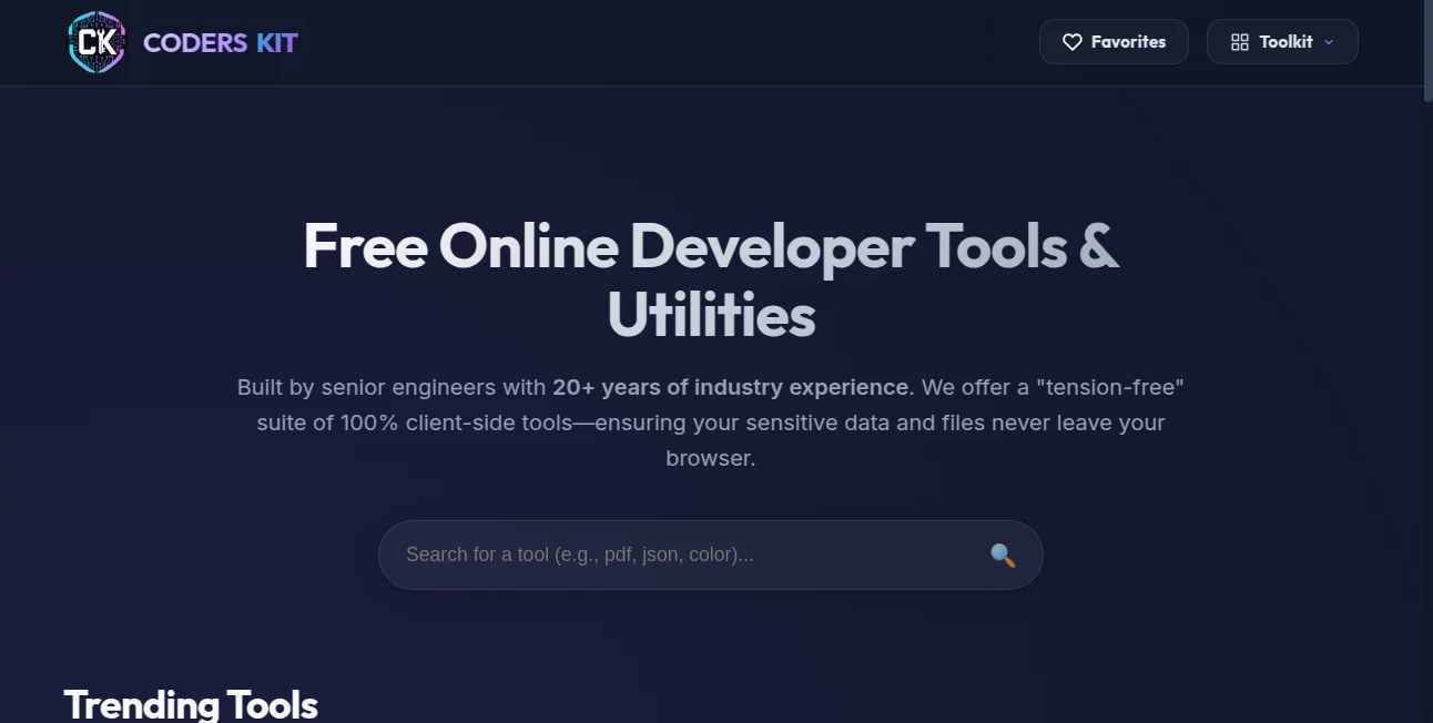 Screenshot of Coders Kit – An AI tool in the ,AI Code Assistant ,AI Code Generator ,AI Testing & QA ,AI Developer Tools  category, showcasing its interface and key features.