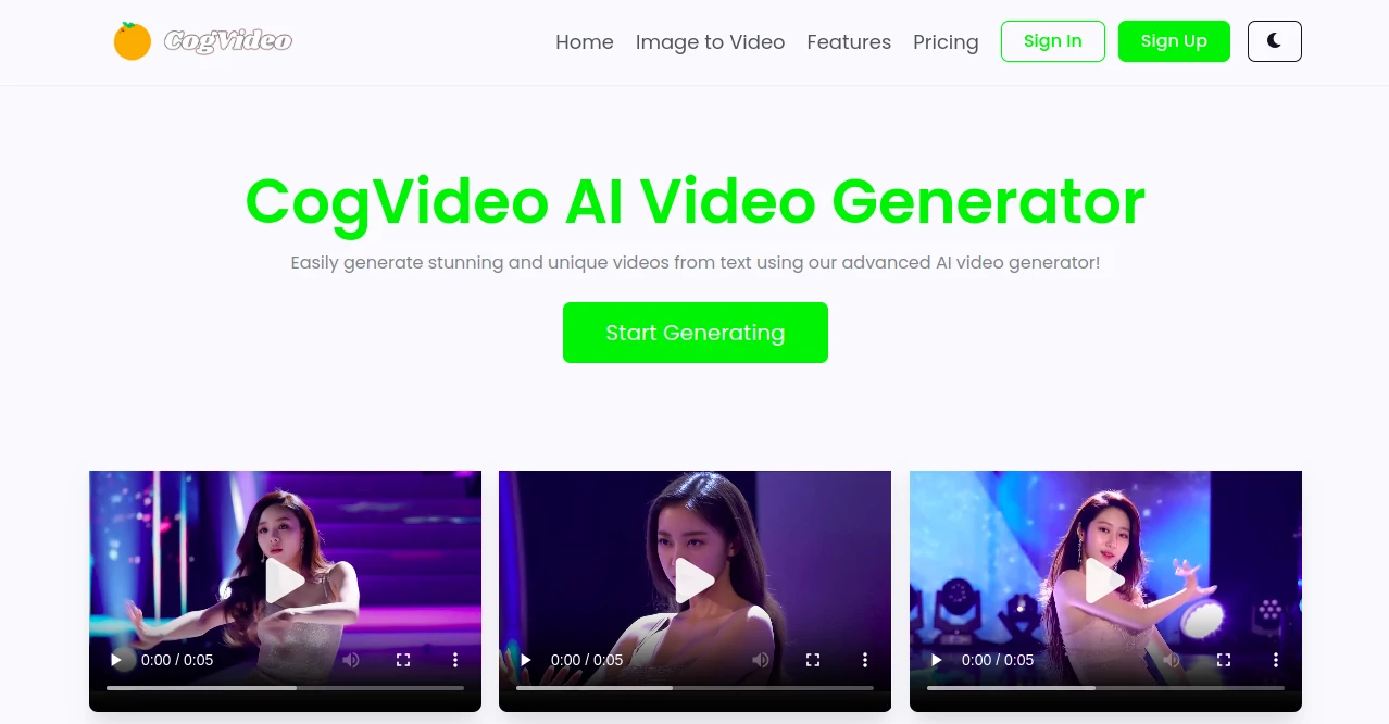 Screenshot of CogVideo – An AI tool in the ,AI Creative Writing ,AI Animated Video ,AI Text to Video ,AI Video Generator  category, showcasing its interface and key features.