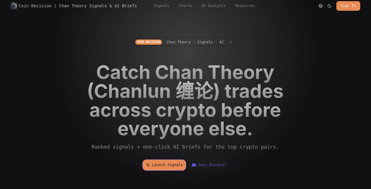 Screenshot of Coin Decision – An AI tool in the ,AI Research Tool ,AI Trading Bot Assistant ,AI Investing Assistant ,AI Analytics Assistant  category, showcasing its interface and key features.