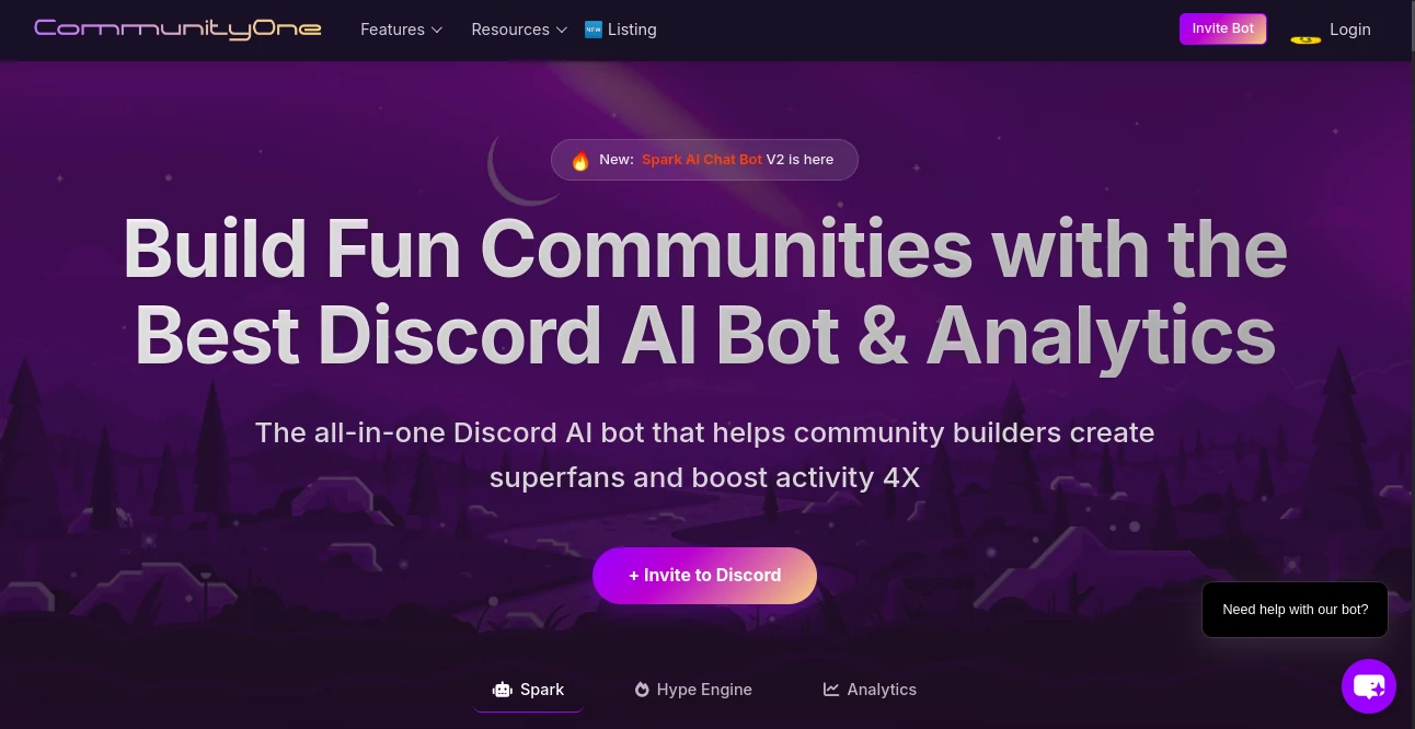 Screenshot of CommunityOne AI Discord Bot – An AI tool in the ,AI Course ,AI Knowledge Management ,AI Quizzes ,AI Team Collaboration  category, showcasing its interface and key features.
