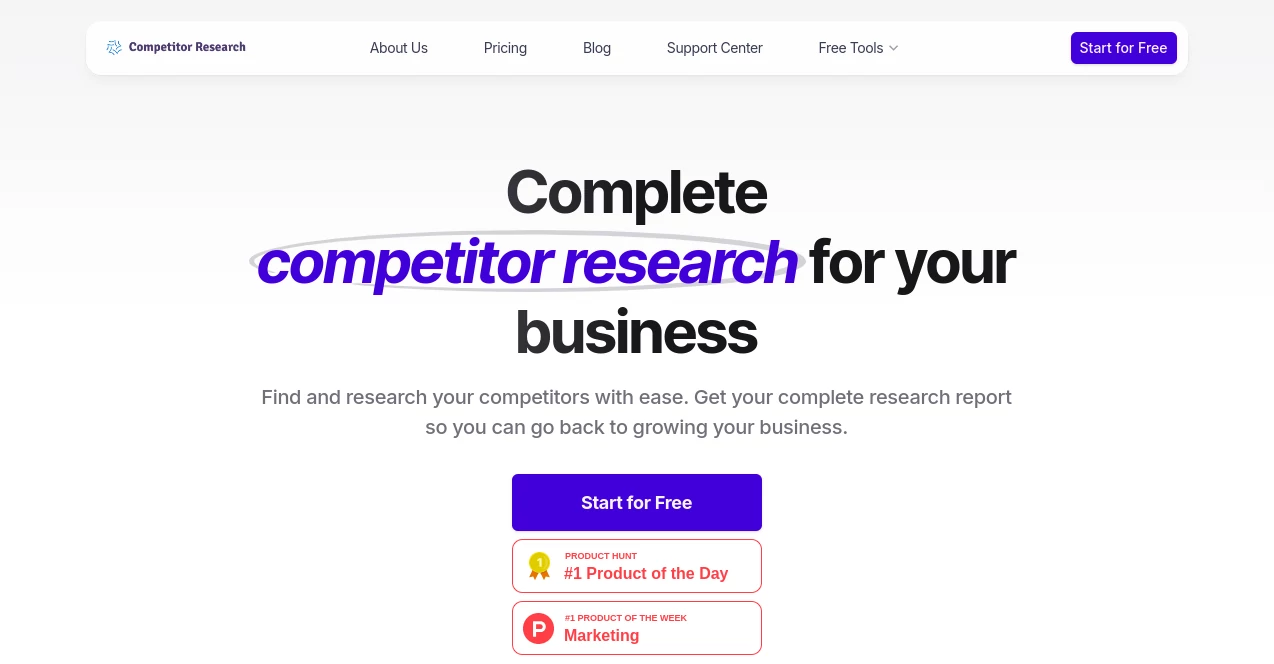 Screenshot of Competitor Research – An AI tool in the ,AI Research Tool ,AI Business Ideas Generator ,AI SEO Assistant ,AI Marketing Plan Generator  category, showcasing its interface and key features.