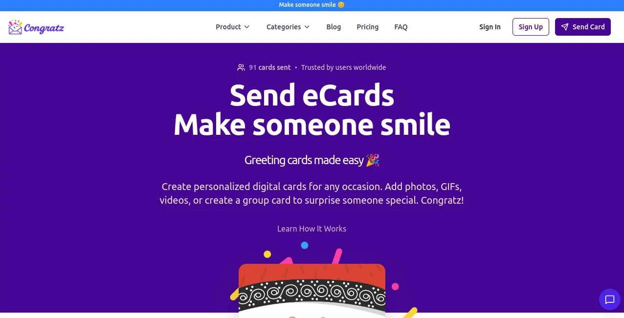 Screenshot of Congratz – An AI tool in the ,AI Content Generator ,AI Design Generator ,AI Fun Tools  category, showcasing its interface and key features.