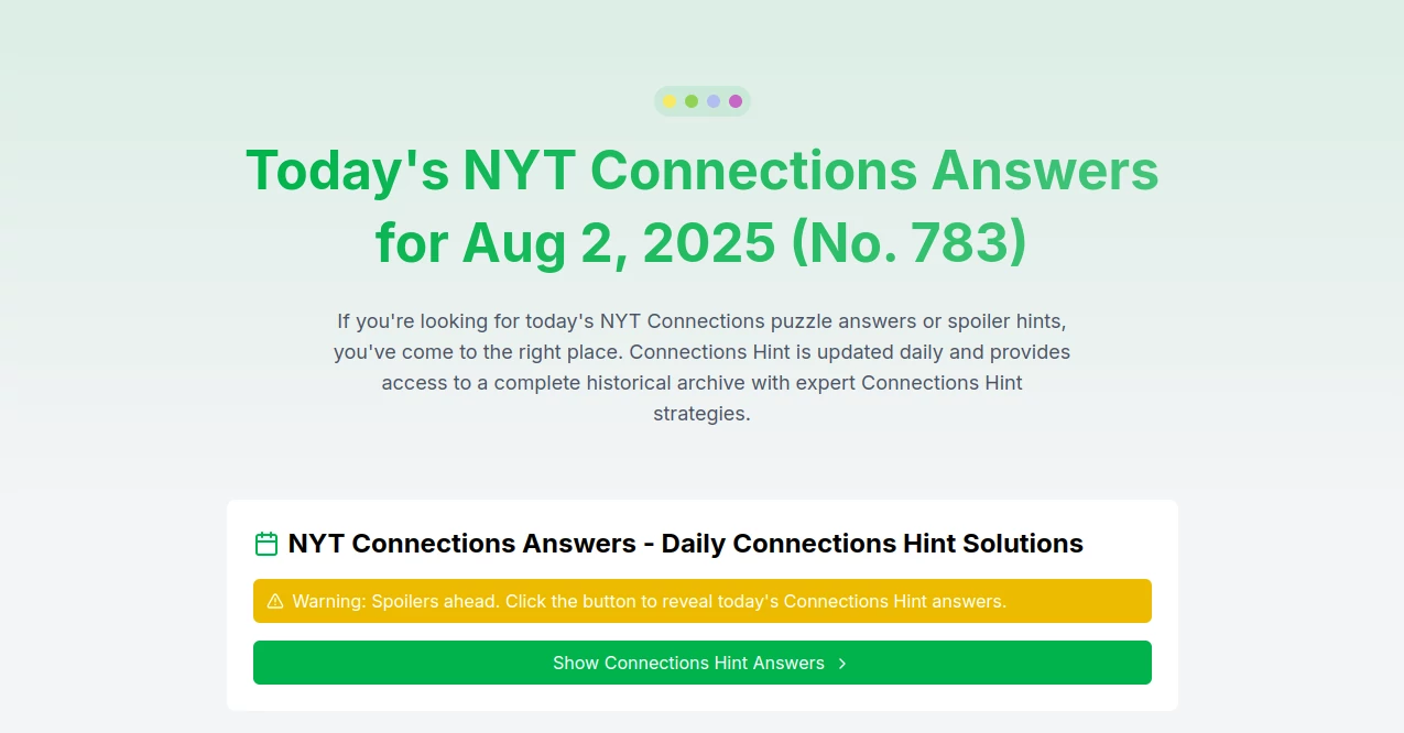 Screenshot of Connections Hint – An AI tool in the ,AI Fun Tools ,AI Education Assistant  category, showcasing its interface and key features.