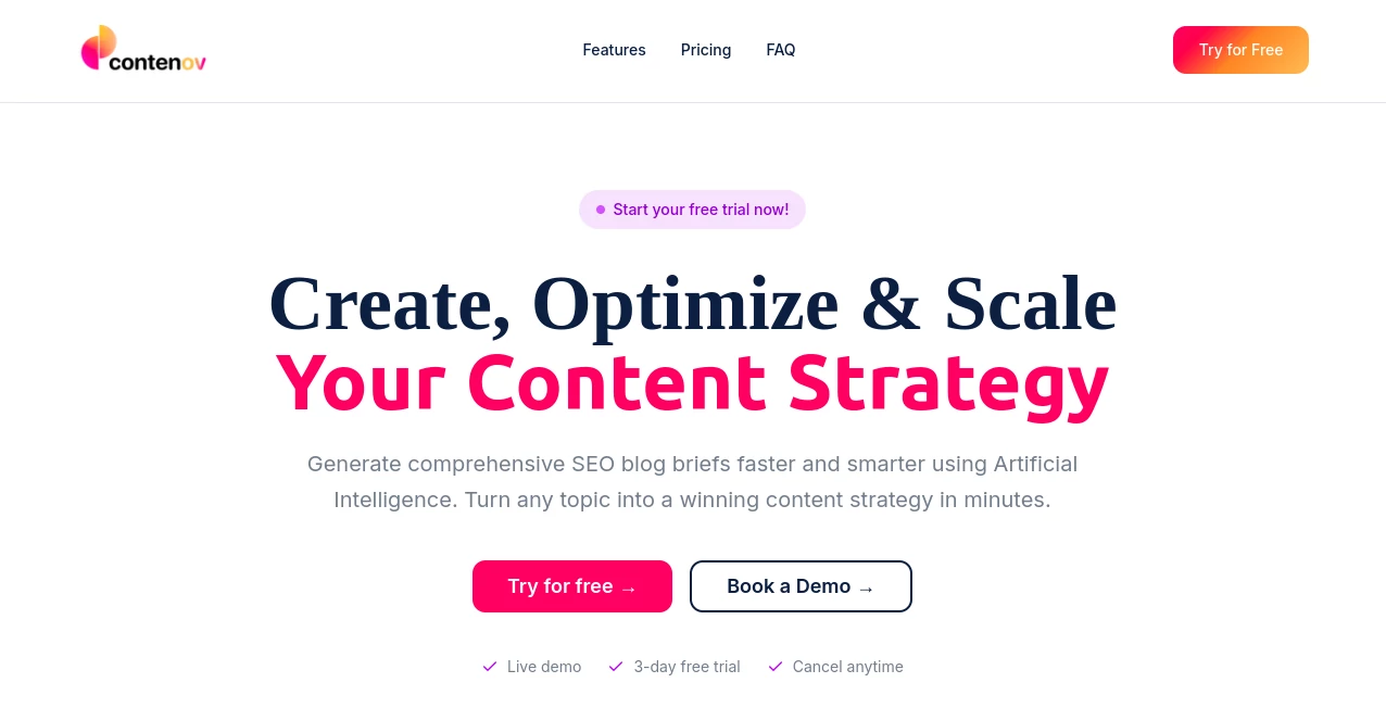 Screenshot of Contenov – An AI tool in the ,AI Content Generator ,AI Research Tool ,AI SEO Assistant ,AI Marketing Plan Generator  category, showcasing its interface and key features.