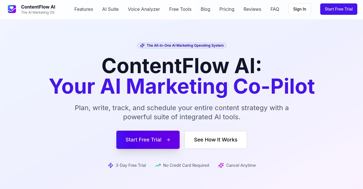 Screenshot of Content flow AI – An AI tool in the ,AI Blog Writer ,AI Copywriting ,AI Content Generator ,AI SEO Assistant  category, showcasing its interface and key features.