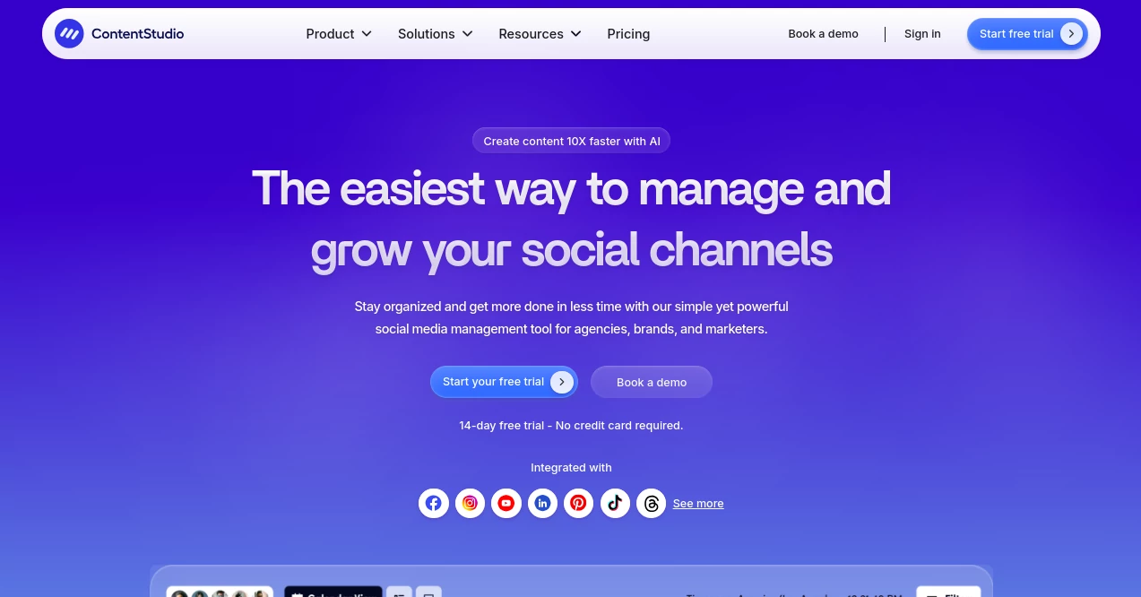 Screenshot of ContentStudio – An AI tool in the ,AI Summarizer ,AI Productivity Tools ,AI Team Collaboration  category, showcasing its interface and key features.