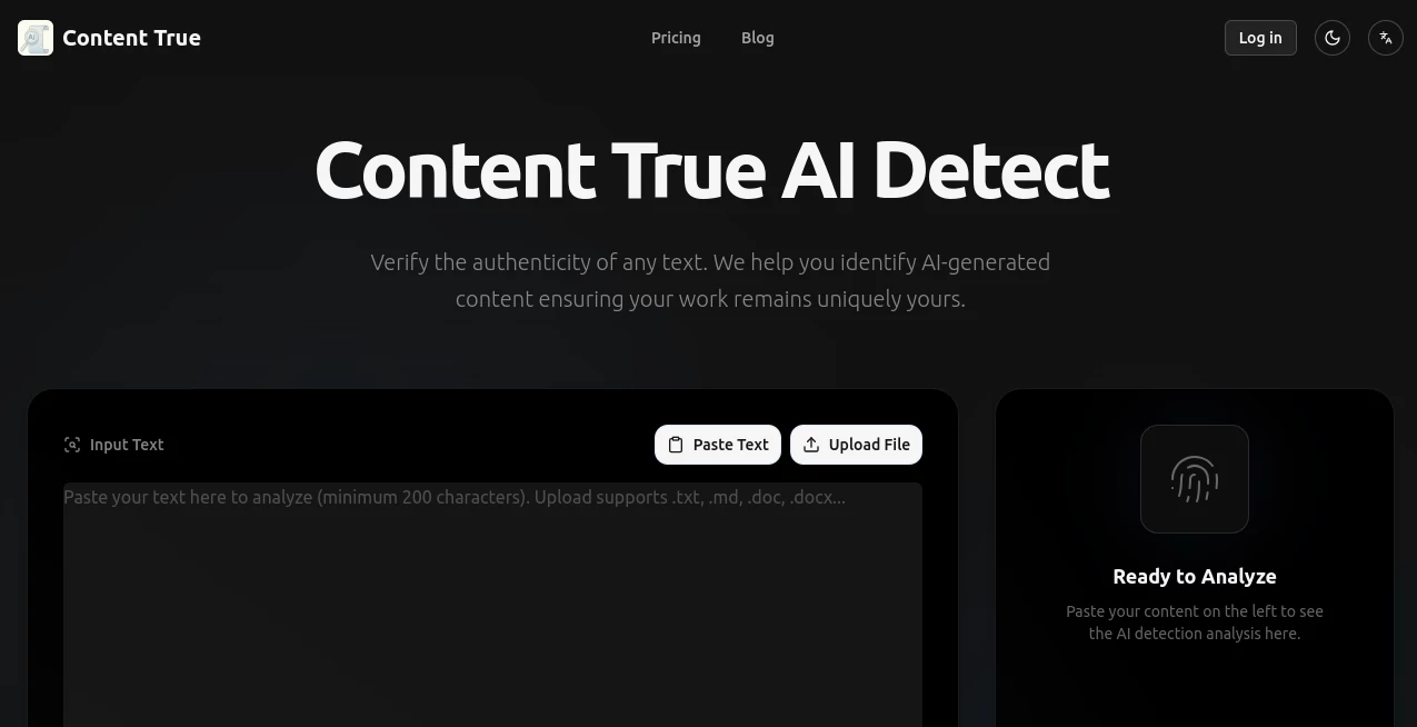 Screenshot of Content True – An AI tool in the ,AI Rewriter ,AI Content Generator ,AI Research Tool ,AI Checker Essay  category, showcasing its interface and key features.