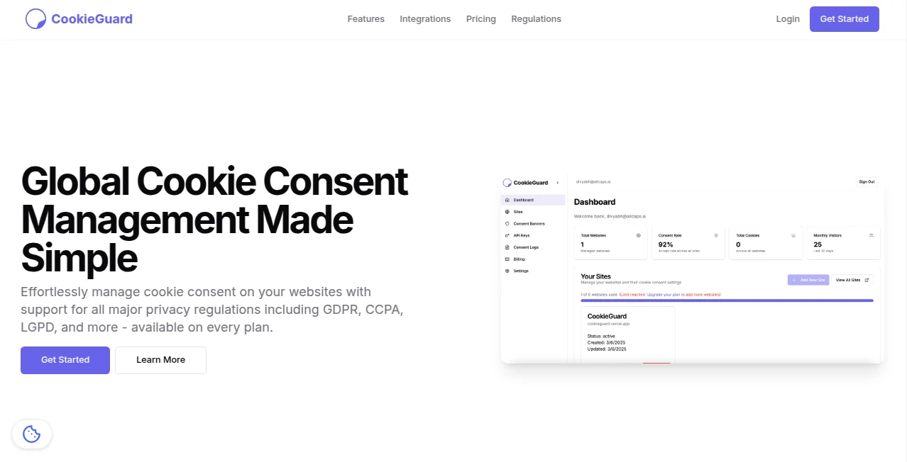 Screenshot of CookieGuard – An AI tool in the ,Other  category, showcasing its interface and key features.