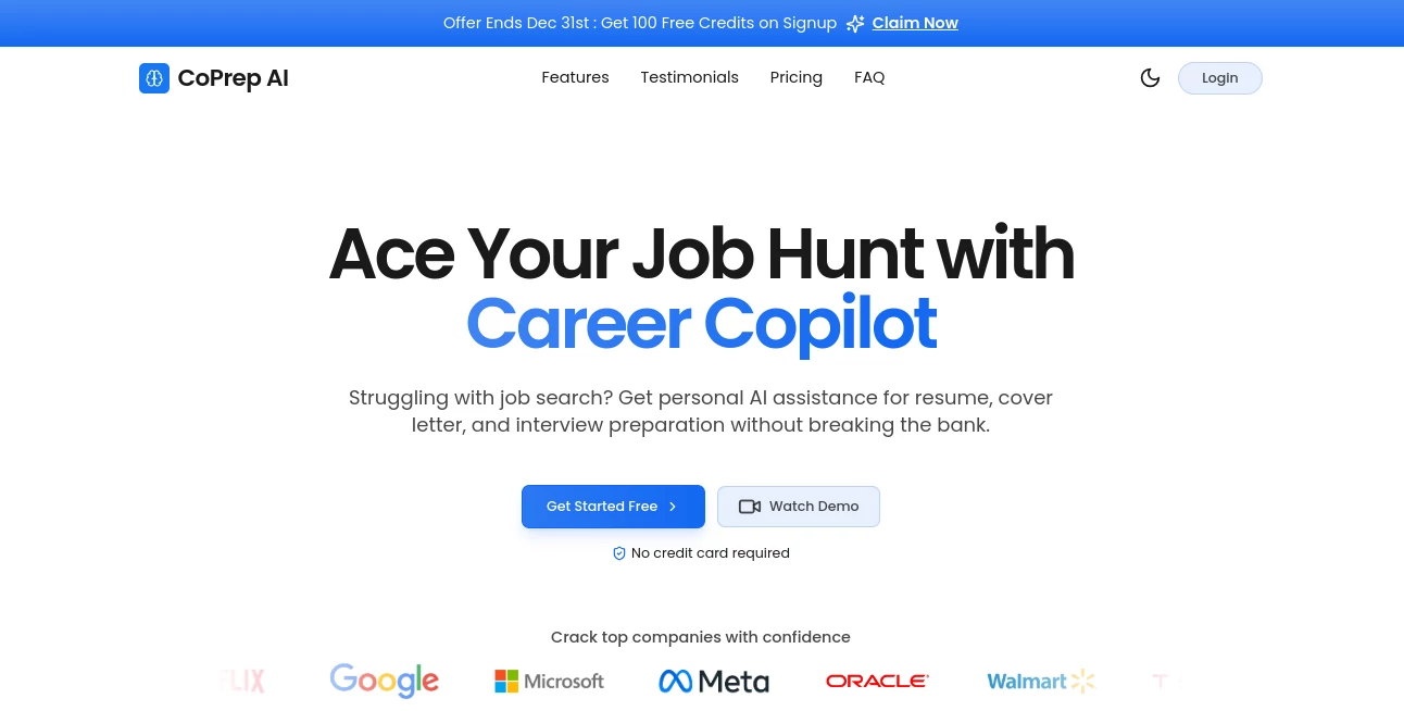 Screenshot of CoPrep AI – An AI tool in the ,AI Interview Assistant ,AI Recruiting ,AI Resume Builder ,AI Cover Letter Generator  category, showcasing its interface and key features.
