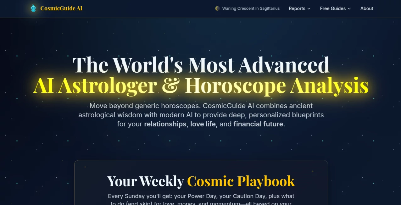 Screenshot of CosmicGuide AI – An AI tool in the ,AI Life Assistant ,AI Religion  category, showcasing its interface and key features.