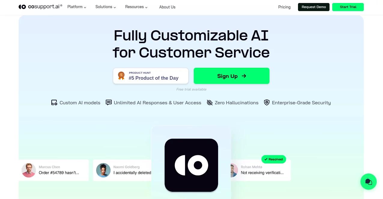 Screenshot of Cosupport AI – An AI tool in the ,AI E-commerce Assistant ,AI Customer Service Assistant ,AI Chatbot  category, showcasing its interface and key features.