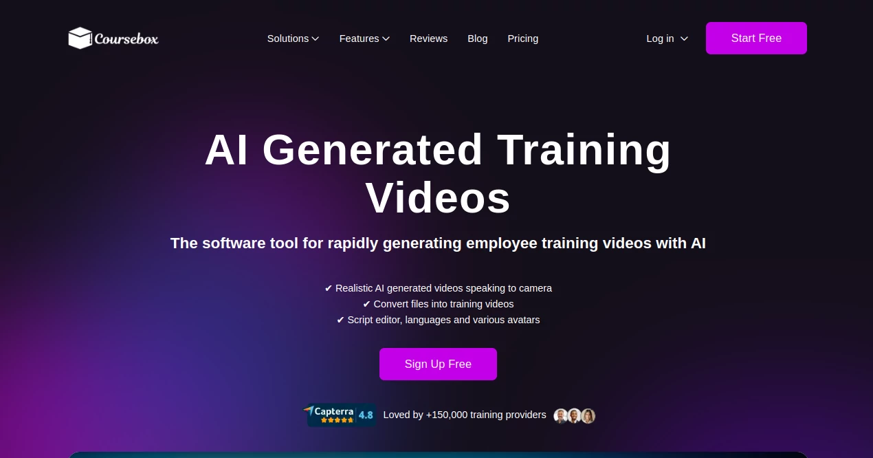 Screenshot of Coursebox - AI Generated Training Videos – An AI tool in the ,AI Video Generator ,AI Coaching ,AI Tutorial ,AI Course  category, showcasing its interface and key features.