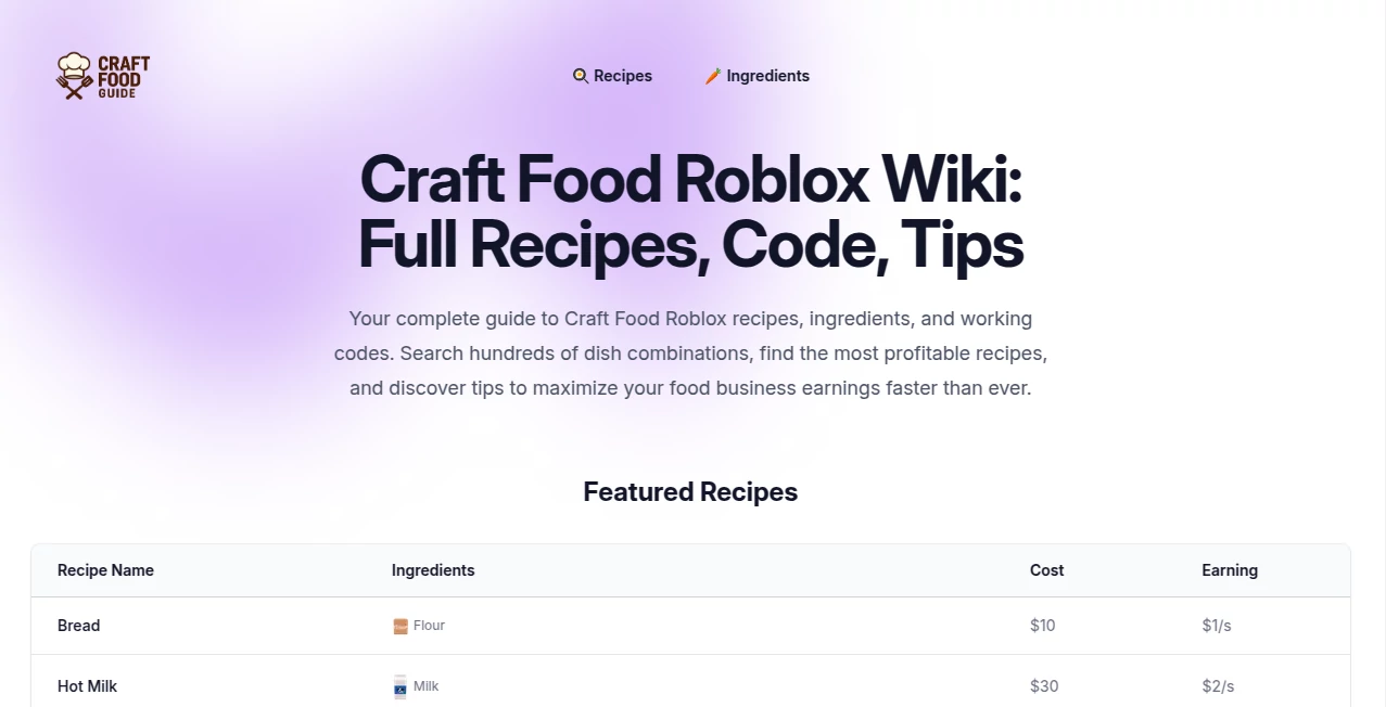 Screenshot of Craft Food Recipes & Codes – An AI tool in the ,AI Cooking Assistant ,AI Recipe Assistant  category, showcasing its interface and key features.