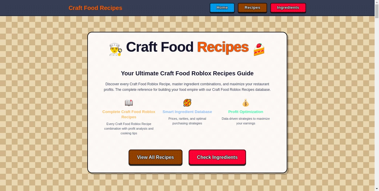 Screenshot of CraftFoodRecipes – An AI tool in the ,AI Recipe Assistant ,AI Fun Tools  category, showcasing its interface and key features.