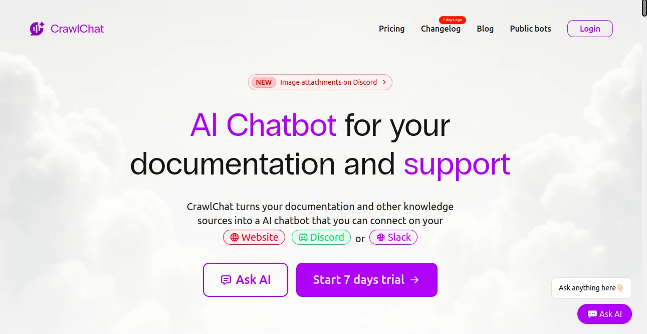 Screenshot of CrawlChat – An AI tool in the ,AI Customer Service Assistant ,AI Chatbot ,AI Knowledge Base  category, showcasing its interface and key features.
