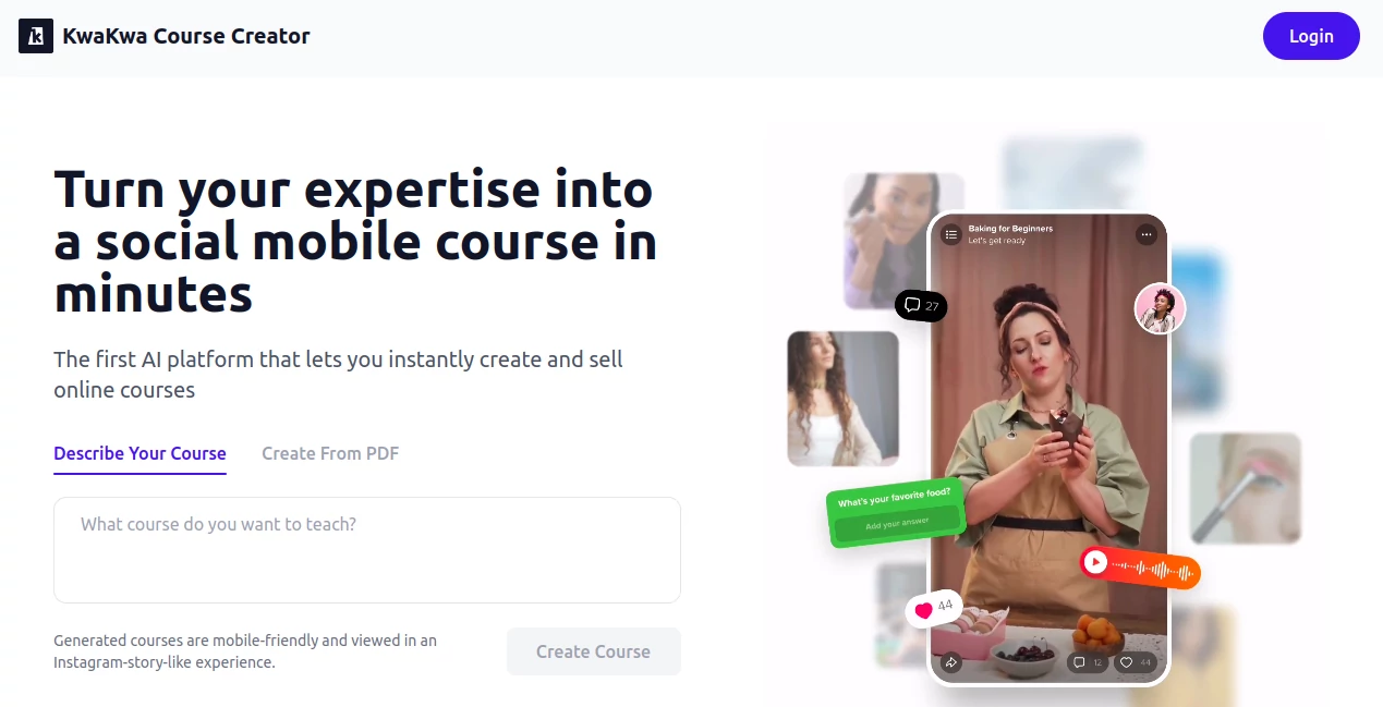 Screenshot of KwaKwa Course Creator – An AI tool in the ,AI Course ,AI Content Generator ,AI Productivity Tools  category, showcasing its interface and key features.