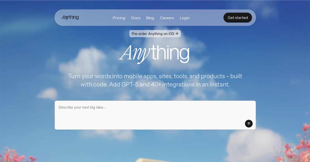Screenshot of Anything – An AI tool in the ,AI Website Builder ,AI No-Code & Low-Code ,AI Developer Tools ,AI App Builder  category, showcasing its interface and key features.