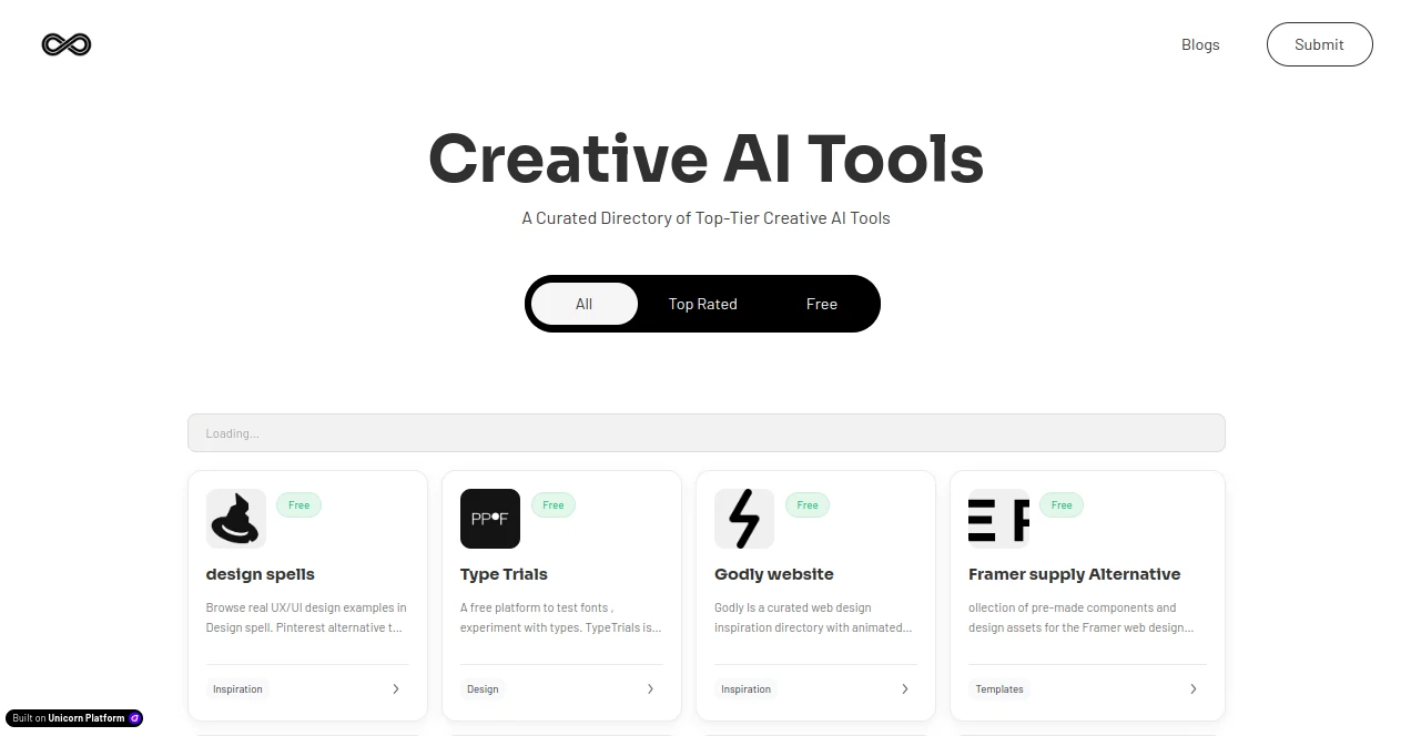 Screenshot of Creative ai tools – An AI tool in the ,AI Content Generator ,Photo & Image Editor ,AI Video Editor ,AI Design Generator ,AI Productivity Tools  category, showcasing its interface and key features.