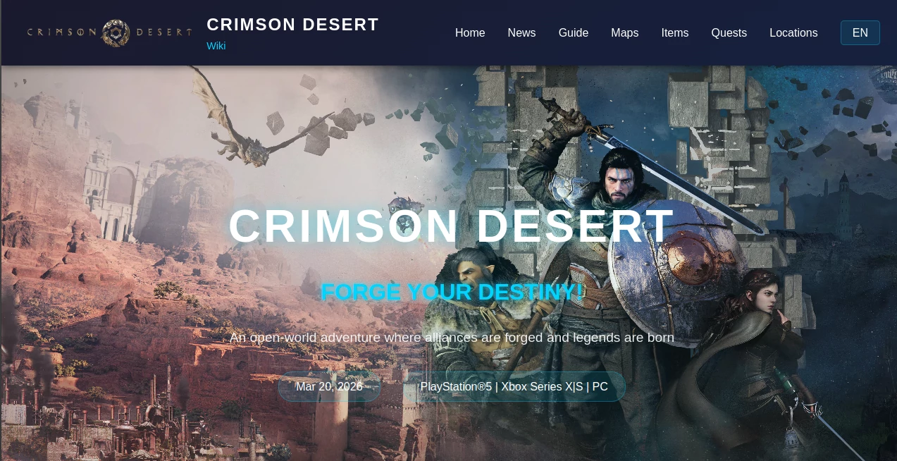 Screenshot of CRIMSON DESERT – An AI tool in the ,Other  category, showcasing its interface and key features.