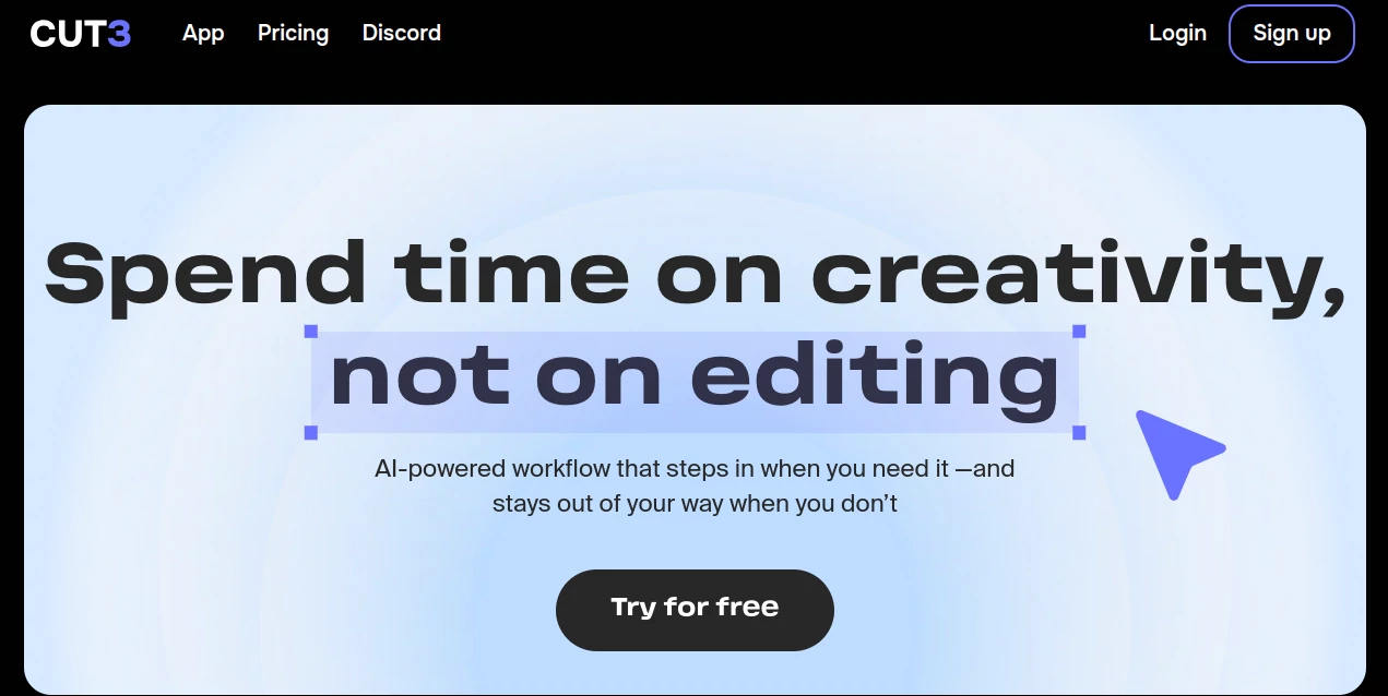 Screenshot of cut3 ai – An AI tool in the ,AI Video Editor ,AI Thumbnail Maker ,AI Short Clips Generator ,AI Tiktok Assistant  category, showcasing its interface and key features.