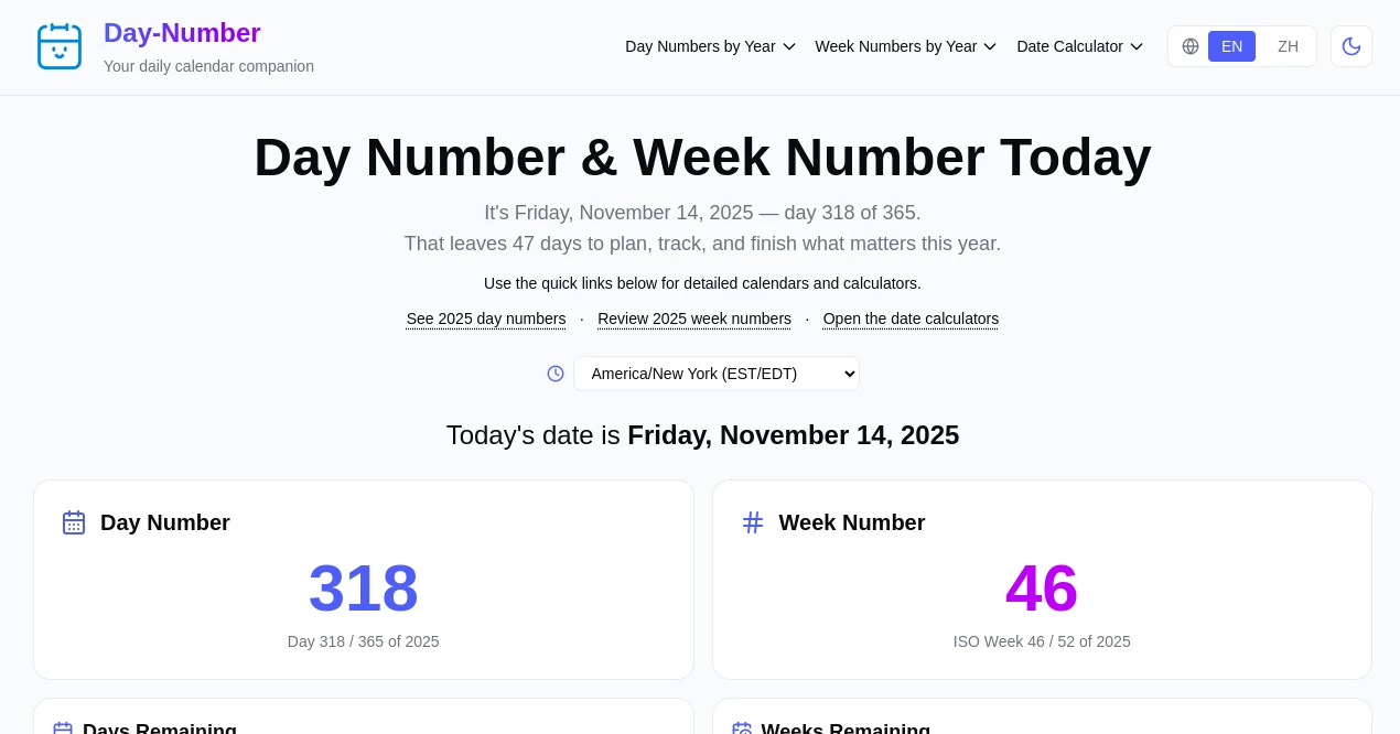 Screenshot of Day-Number – An AI tool in the ,AI Research Tool ,AI Life Assistant ,AI Fun Tools ,Other  category, showcasing its interface and key features.