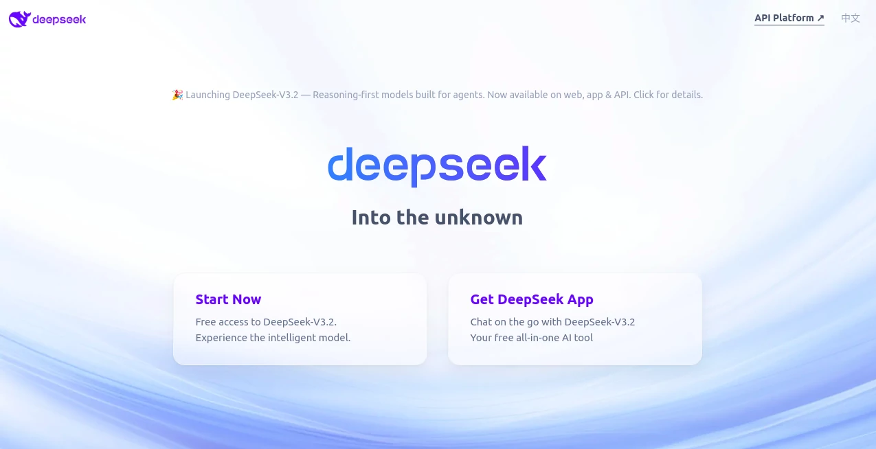 Screenshot of DeepSeek – An AI tool in the ,AI Code Assistant ,AI Code Generator ,AI Developer Tools ,Large Language Models (LLMs)  category, showcasing its interface and key features.