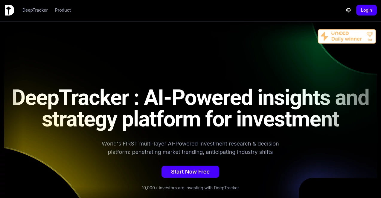 Screenshot of DeepTracker – An AI tool in the ,AI Research Tool ,AI Trading Bot Assistant ,AI Investing Assistant ,AI Analytics Assistant  category, showcasing its interface and key features.