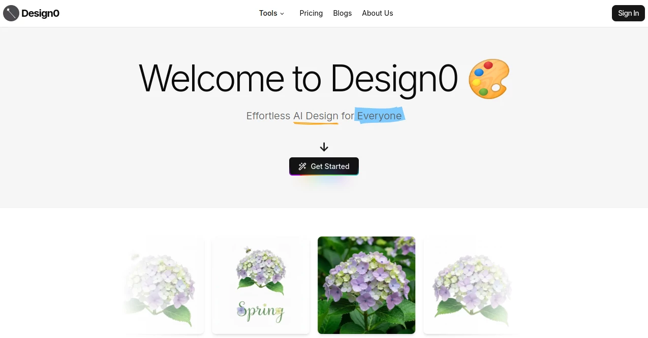 Screenshot of Design0 – An AI tool in the ,AI Photo & Image Generator ,Photo & Image Editor ,AI Art Generator ,AI Design Generator  category, showcasing its interface and key features.