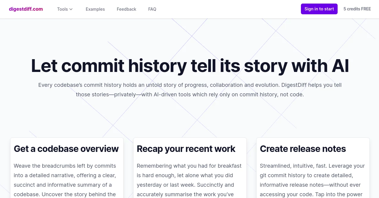 Screenshot of DigestDiff – An AI tool in the ,AI Summarizer ,AI Code Assistant ,AI Knowledge Management ,AI Productivity Tools  category, showcasing its interface and key features.