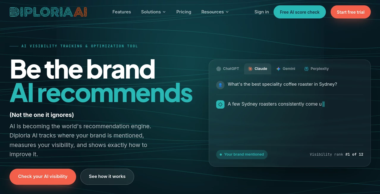 Screenshot of Diploria AI – An AI tool in the ,AI Research Tool ,AI Analytics Assistant ,AI SEO Assistant ,AI Social Media Assistant  category, showcasing its interface and key features.