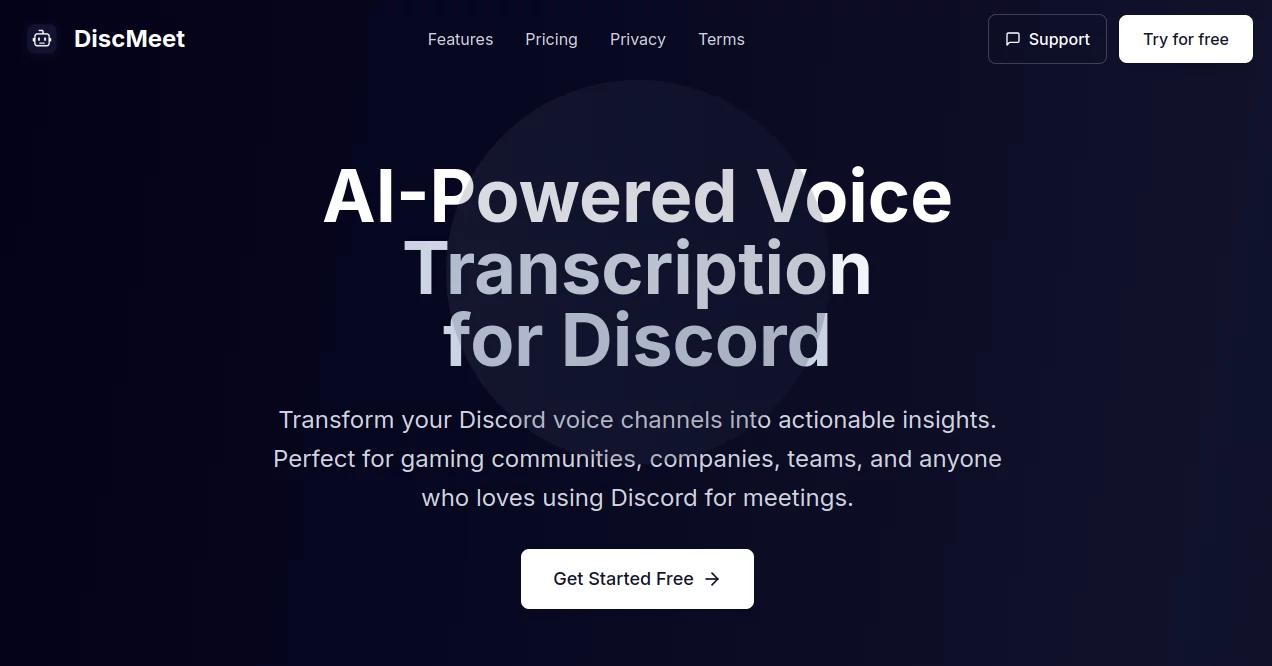 Screenshot of DiscMeet – An AI tool in the ,AI Recording ,AI Team Collaboration ,AI Meeting Assistant ,AI Notes Assistant  category, showcasing its interface and key features.