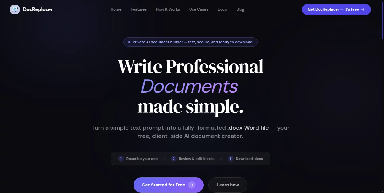 Screenshot of DocReplacer – An AI tool in the ,AI Documents Assistant ,AI Productivity Tools ,AI General Writing ,AI Writing Assistants  category, showcasing its interface and key features.