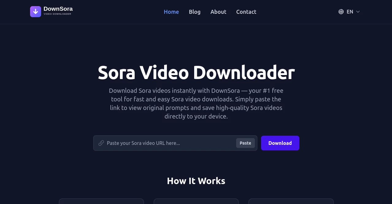 Screenshot of DownSora – An AI tool in the ,AI Video Editor ,AI Video Enhancer ,AI Video to Video ,AI Video Recording  category, showcasing its interface and key features.