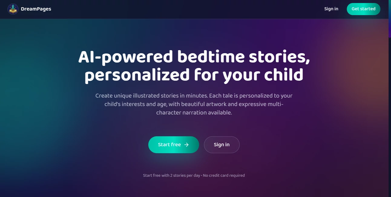 Screenshot of DreamPages – An AI tool in the ,AI Story Writing ,AI Creative Writing ,AI Illustration Generator  category, showcasing its interface and key features.