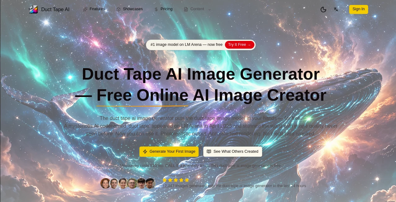 Screenshot of Duct Tape AI Image Generator – An AI tool in the ,AI Workflow Management ,AI No-Code & Low-Code ,AI Productivity Tools ,AI Task Management  category, showcasing its interface and key features.